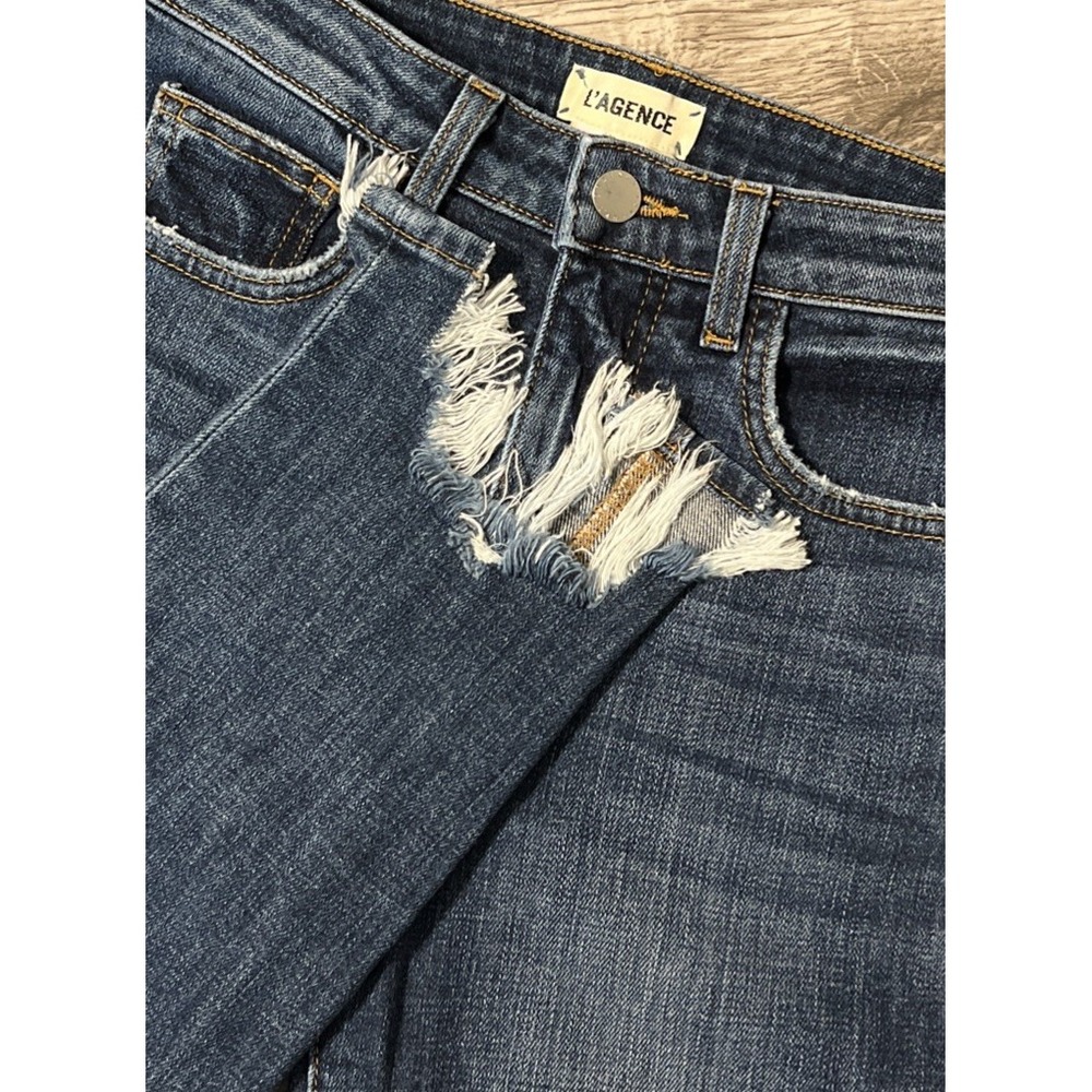 L'AGENCE High Line High Rise Skinny Destroyed RawHem DarkWash Jean SZ 26 (27x28)